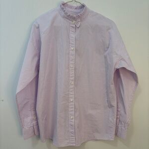Ann Mashburn purple stripe button down shirt with ruffle collar small